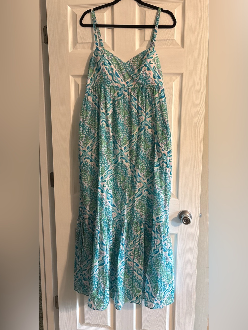 Lilly Pulitzer Maxi Dress size 10 in Aqua & White Floral Geo Print